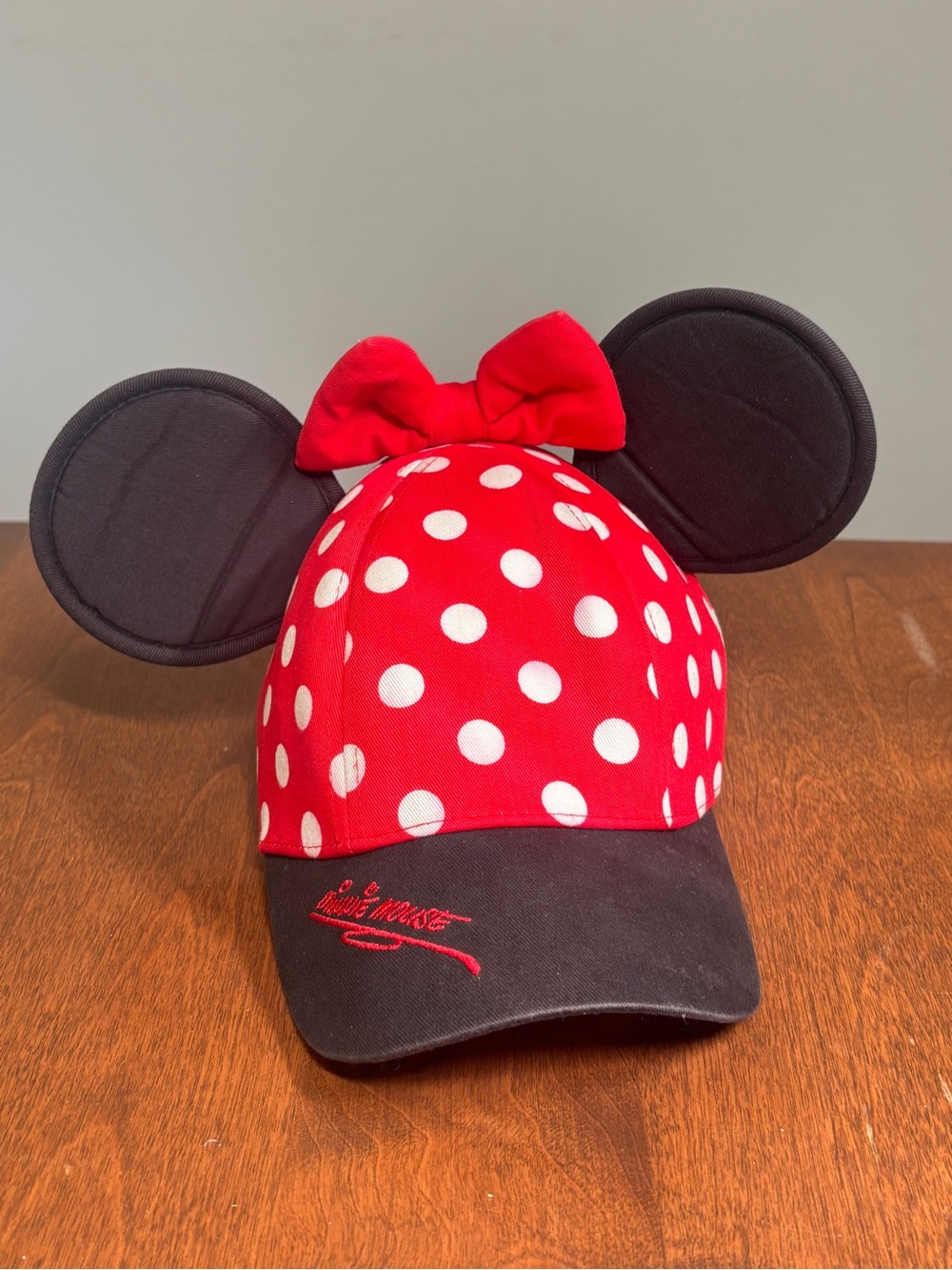 Disney Minnie Mouse Red White Polka Dot Black Cap